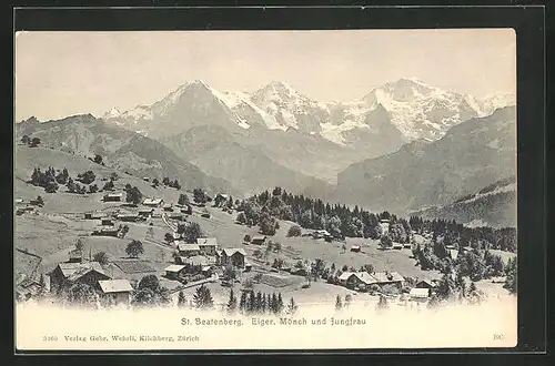 AK St. Beatenberg, Gesamtansicht mit Eiger, Mönch und Jungfrau