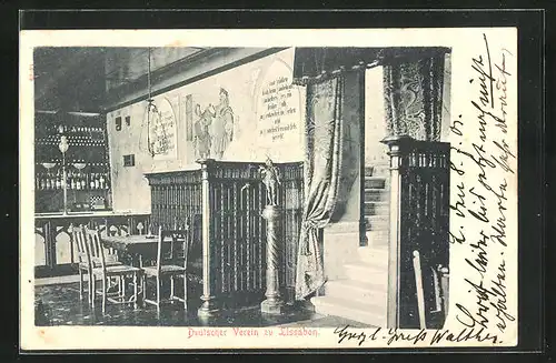 AK Lissabon, Deutscher Verein, Innenansicht mit Tresen und Treppe