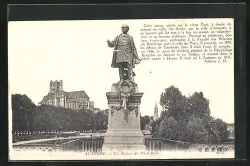 AK Auxerre, La Statue de Paul-Bert