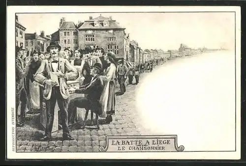 AK Liege, Le Chansonnier, Sänger und Pianist auf der Strasse