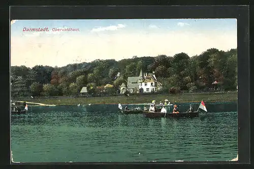 AK Darmstadt, Blick über das Wasser zum Oberwaldhaus