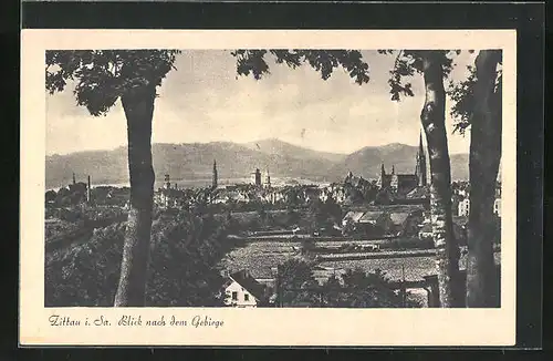 AK Zittau i. Sa., Stadtpanorama mit Gebirgswand