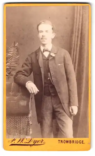 Fotografie F. W. Dyer, Trowbridge, 45 Fore St., Portrait charmanter junger Mann im eleganten Anzug