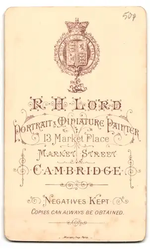 Fotografie R. H. Lord, Cambridge, 13 Market Place, Portrait charmanter junger Mann mit Schnurrbart