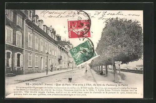 AK Joigny, Quai de Paris (vue prise à l`Est, du coté du Faubourg de Paris)