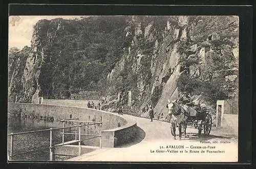 AK Avallon, Cousin-le-Pont, Le Gour-Vallon et la Route de Pontaubert