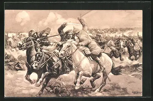 Künstler-AK Curt Schulz-Steglitz: Flucht des russischen Heeres, Krieg 1914 /15