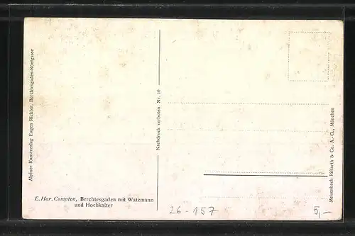 Künstler-AK Edward Harrison Compton: Berchtesgaden, Ortsansicht mit Watzmann und Hochkalter