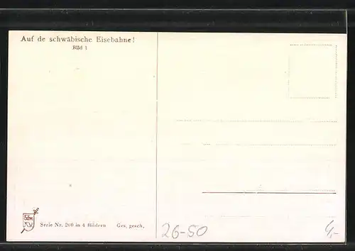 Künstler-AK Hans Boettcher: Menschen versuchen den Zug zu erreichen, Auf de schwäbische Eisebahne...