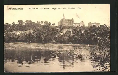 AK Weissenfels, Partie an der Saale, Bergschule und Blücher`s Höh`