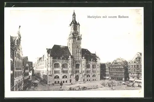 AK Stuttgart, Marktplatz mit neuem Rathaus