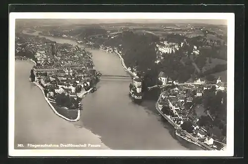 AK Passau, Gesamtansicht, Fliegeraufnahme