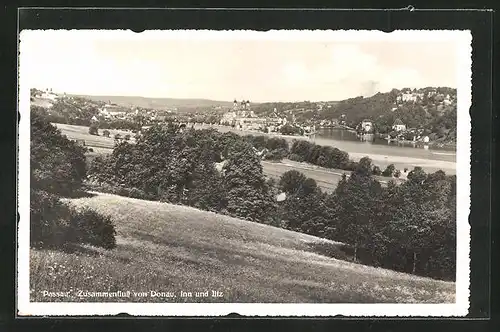 AK Passau, Ortsansicht, Zusammenfluss von Donau, Inn und Iltz