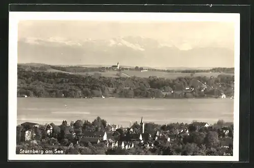AK Starnberg am See, Ortsansicht aus der Vogelschau, Alpenpanorama