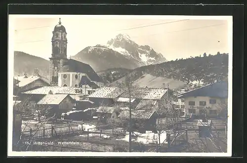 AK Mittenwald, Ortspartie mit Wetterstein