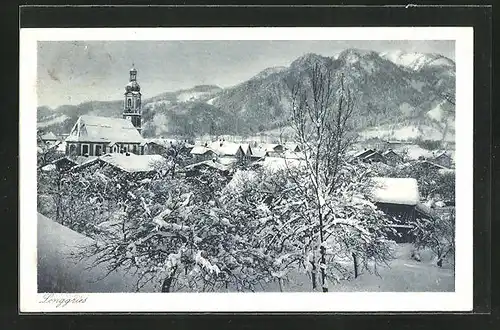 AK Lenggries, Ortsansicht aus der Vogelschau