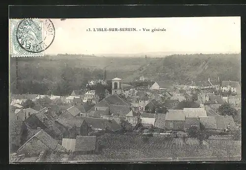 AK L`Isle-sur-Serein, Blick über die Dächer der Stadt, Blick zur Kirche