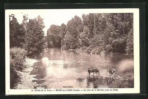 AK Bessy-sur-Cure, Un coin de la Riviére prés du Pont