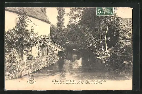 AK Malay-le-Petit, Paysage sur la Vanne á l`usine des eaux de la Ville de Paris