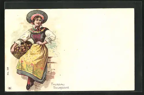 Lithographie Schweiz, Thurgauer Frau im Trachtenkleid