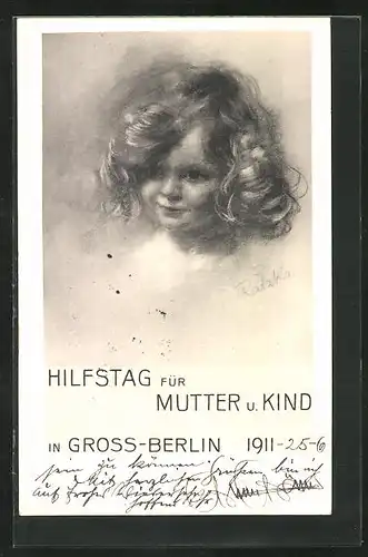 AK Kinderfürsorge, Hilfstag für Mutter und Kind in Gross-Berlin 1911, kleines Mädchen