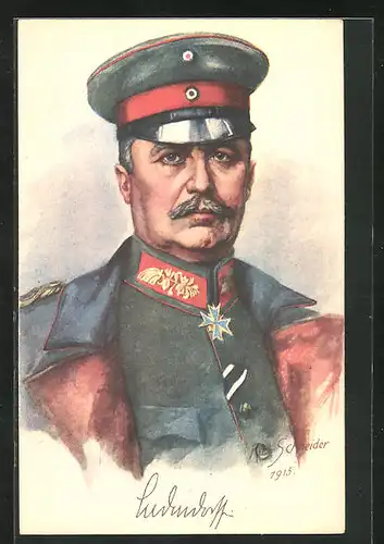 Künstler-AK Schneider, Erich Ludendorff, Portrait in Uniform mit Schirmmütze