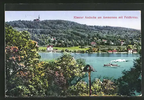 Künstler-Passepartout-AK Andechs, das Kloster am Ammersee mit Feldkreuz