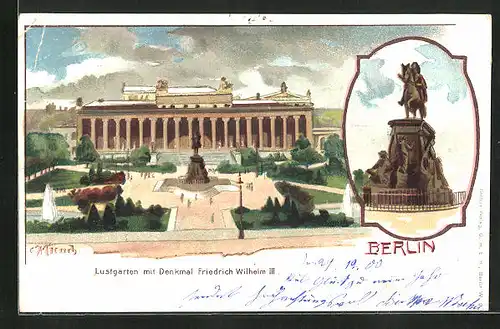 Künstler-AK Carl Münch: Berlin, Lustgarten mit Denkmal von Friedrich-Wilhelm III.
