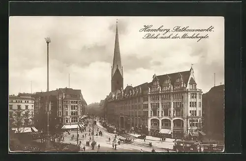 AK Hamburg, Rathausmarkt mit Blick nach der Mönckebergstr.