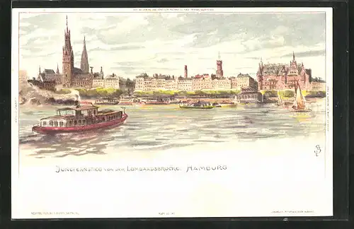 Künstler-AK Carl Biese: Hamburg-Neustadt, Jungfernstieg von der Lombardsbrücke