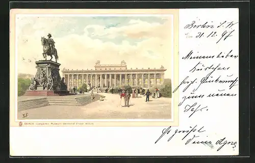 Lithographie Berlin, Lustgarten-Museum-Denkmal von Friedrich Wilhelm III