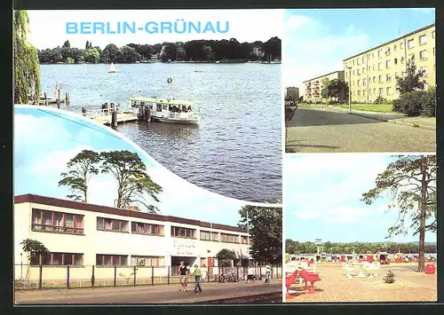 AK Berlin-Grünau, Anlegestelle der Fähre, Strandbad Grünau, Neubauten Friedrich-Wolf-Strasse