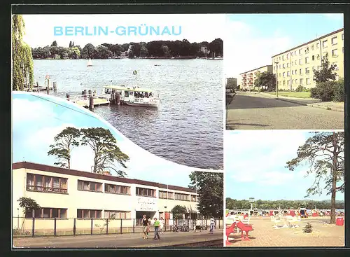 AK Berlin-Grünau, Anlegestelle der Fähre, Strandbad Grünau, Neubauten Friedrich-Wolf-Strass