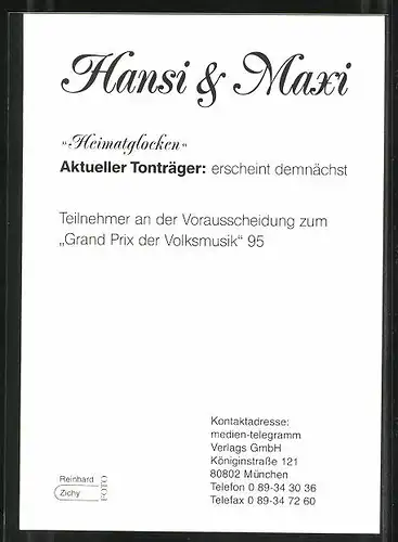 AK Musikerer Hansi & Maxi auf einer Blumenwiese, Autograph