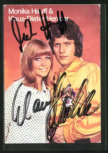 AK Musikerin Monika Hauff & Klaus-Dieter Henker in Bühnenkleidung, Autographen
