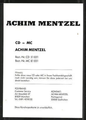 AK Musiker Achim Mentzel im Jackett, Autograph