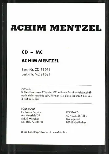 AK Musiker Achim Mentzel im Jackett, Autograph