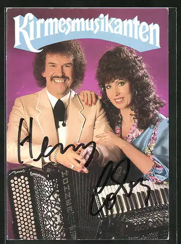 AK Musiker Kirmesmusikanten mit Musikinstrumenten, Autograph