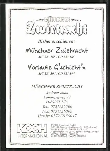 AK Musikgruppe Münchner Zwietracht mit Musikinstrumenten, Autographen