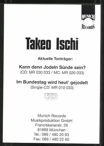 AK Musiker Takeo Ischi in Lederweste, Autograph