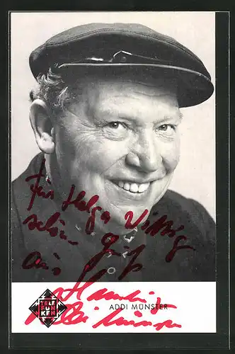 AK Musiker Addi Münster mit Mütze, Autograph