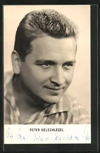 AK Musiker Peter Oelschlegel im karierten Freizeithemd, Autograph