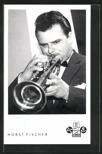 AK Musiker Horst Fischer Trompete spielend, Autograph
