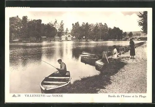 AK Villeneuve-sur-Yonne, Bords de l'Yonne et la Plage