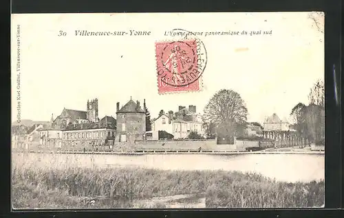 AK Villeneuve-sur-Yonne, l'Yonne et vue panoramique du quai sud