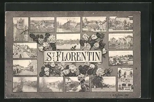 AK St. Florentin, Vue Generale, l`Eglise, Interieur de l`Eglise & le Pont