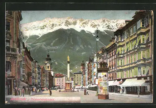 AK Innsbruck, Theresienstrasse mit Litfasssäule
