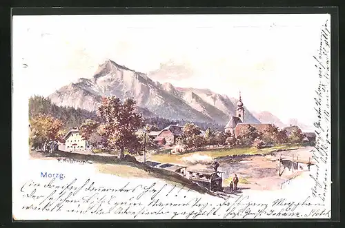 Künstler-AK Franz Kulstrunk: Salzburg-Morzg, Panorama