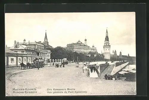 AK Moskau, Vue generale du Pont Kamennoy, Pferdebahn