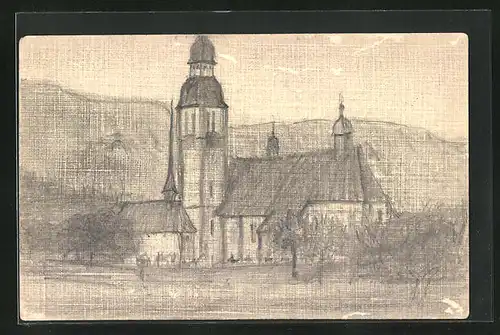 Künstler-AK Handgemalt: Solothurn, Blick zur Kirche